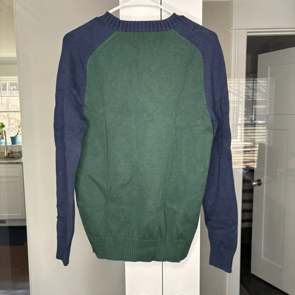 NWT J. Crew Heritage Cotton Sweater Colorblock Green Navy Blue